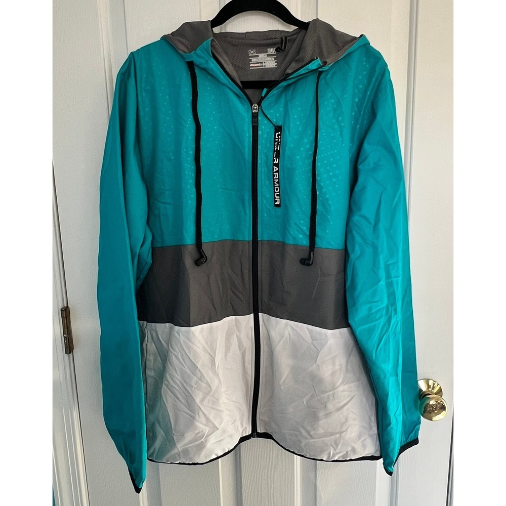 Under Armour 1228710 Men's L Teal Windbreaker HB3 Built-in Earbuds Excellent